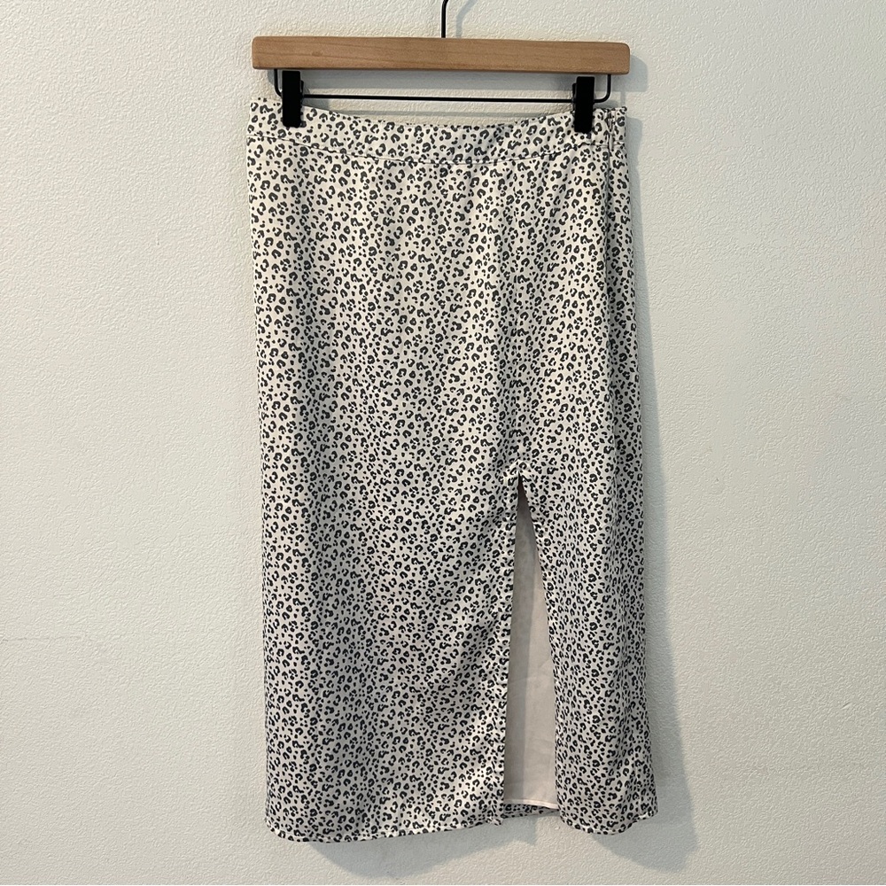 Abercrombie & Fitch Cream and Black Leopard Midi Skirt